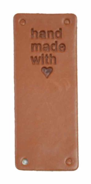 Leder Applikation Handmade with Love Braun   Höhe 5cm Breite 3cm